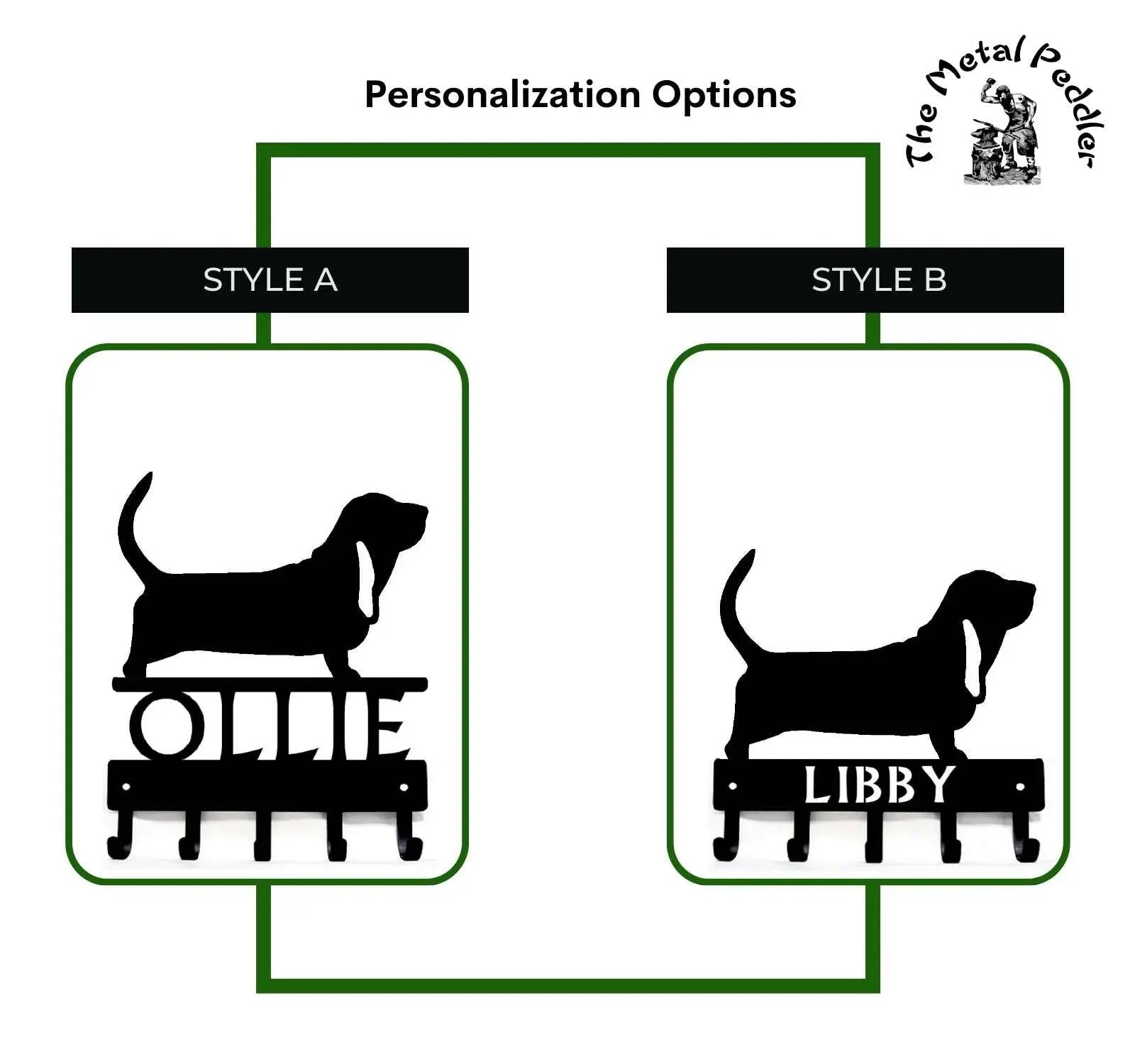 Basset Hound Personalized Key Hanger and Leash Holder -  5 Hooks