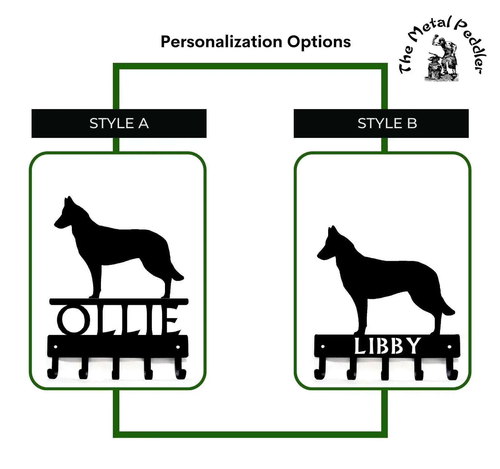 Belgian Malinois Personalized Key Hanger and Leash Holder -  5 Hooks