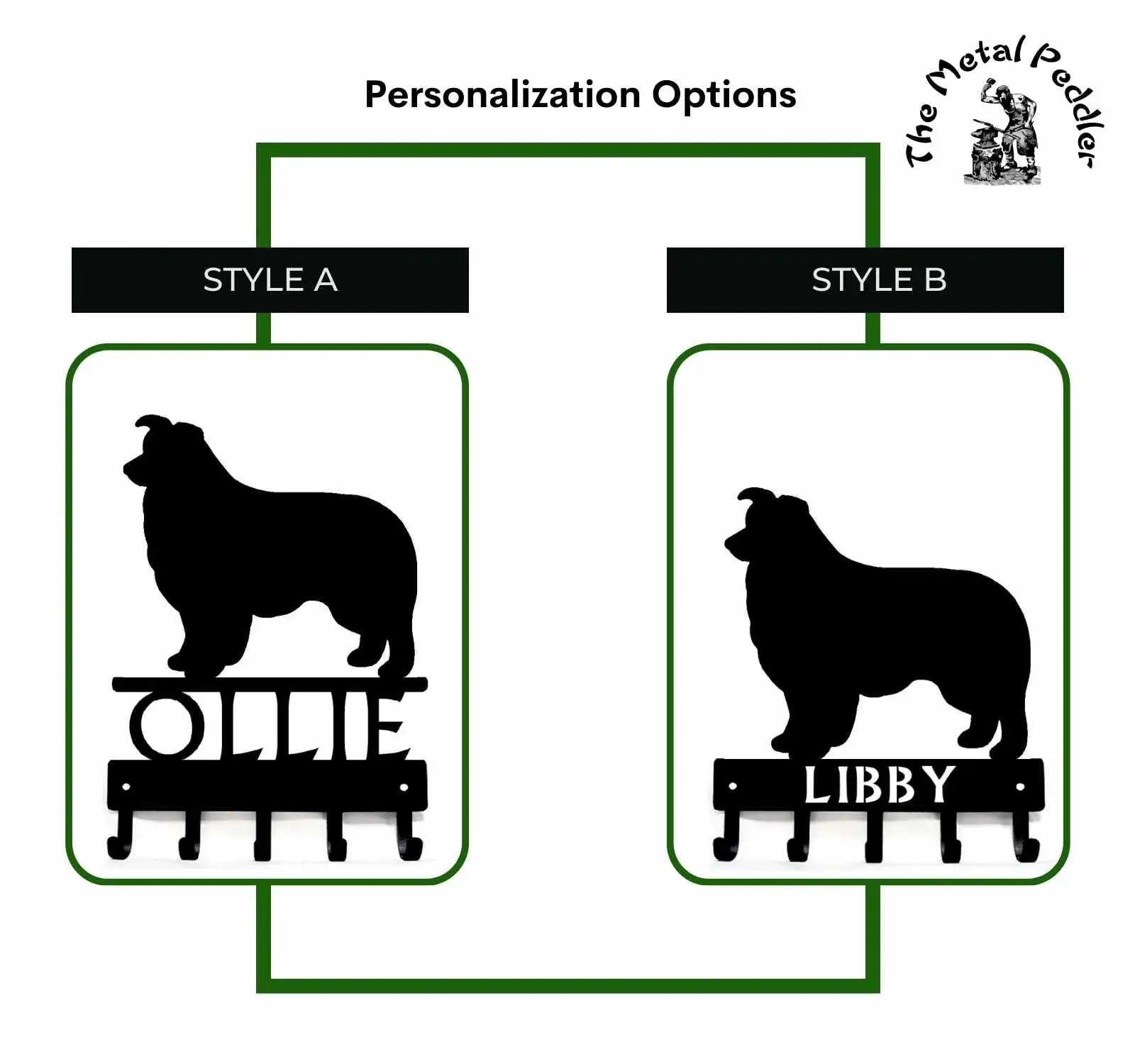 Border Collie Personalized Key Holder and Leash Hanger -  5 Hooks