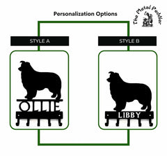 Border Collie Personalized Key Holder and Leash Hanger -  5 Hooks