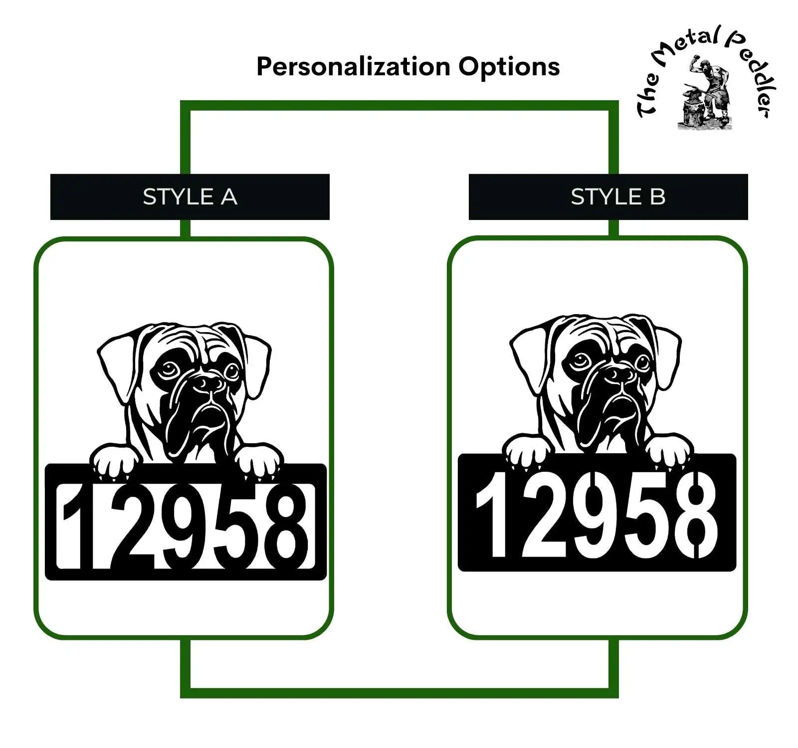 Boxer #1 Address Sign - Detailed Dog Design with Custom House Numbers