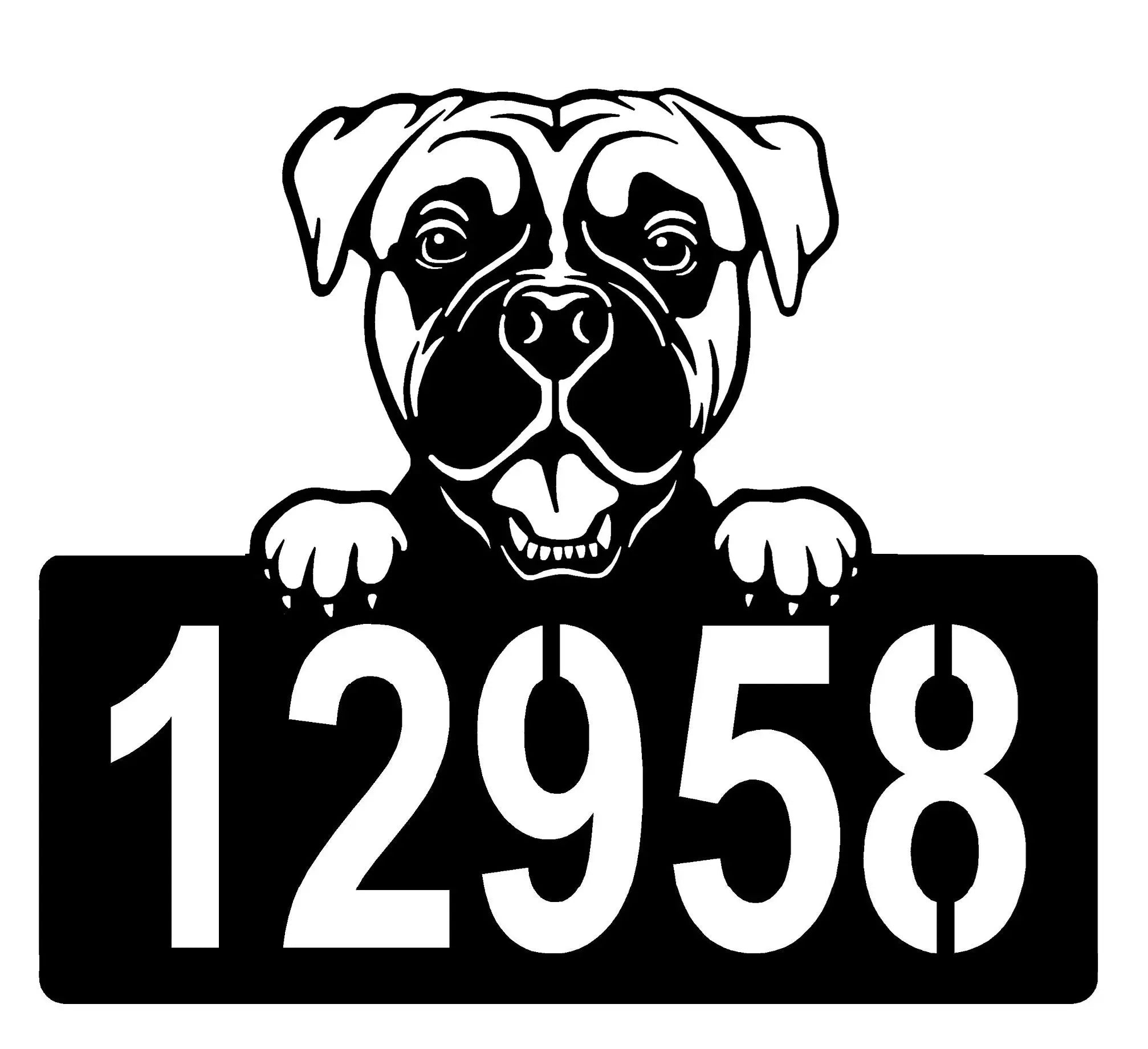 Boxer #2 Address Sign - Detailed Dog Design with Custom House Numbers