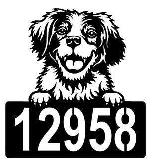 Brittany Spaniel Address Sign - Detailed Dog Design with Custom House Numbers