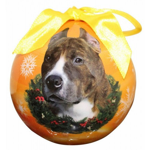 E&S Imports Shatter Proof Ball Christmas Ornament - Pit Bull (brindle & White)(CBO-26)