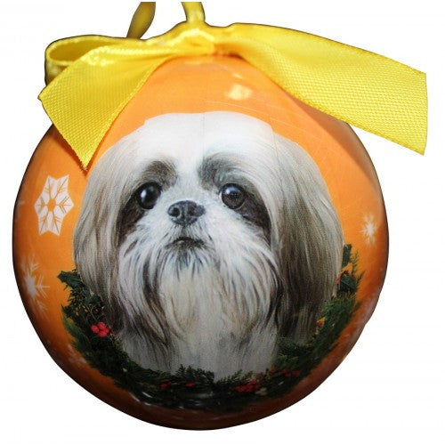 E&S Imports Shatter Proof Ball Christmas Ornament - Shih Tzu (tan & white puppy cut)(CBO-87)