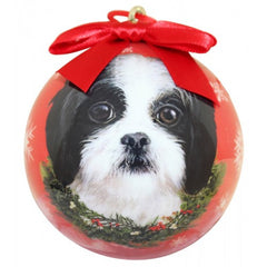E&S Imports Shatter Proof Ball Christmas Ornament - Shih Tzu (black & white puppy cut)(CBO-87b)