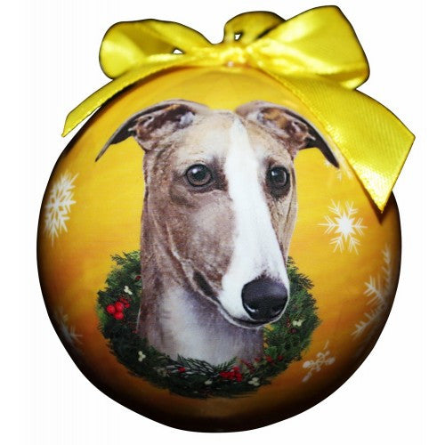 E&S Imports Shatter Proof Ball Christmas Ornament - Greyhound (fawn & White)(CBO-93)