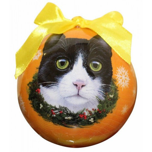 E&S Imports Shatter Proof Ball Christmas Ornament - Black and White cat(CBOC-3)