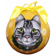 E&S Imports Shatter Proof Ball Christmas Ornament - Tabby Cat (Silver)(CBOC-9)