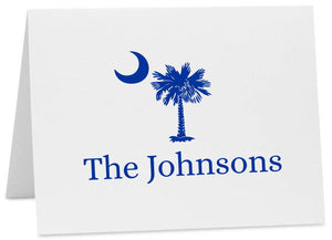 Palmetto Moon South Carolina Logo Personalized Note Cards with Envelopes (Available in Multiple Colors) (CC-10375 PER) Alice Font