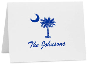 Palmetto Moon South Carolina Logo Personalized Note Cards with Envelopes (Available in Multiple Colors) (CC-10375 PER) Brush Script Font