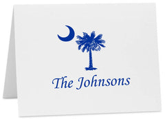 Palmetto Moon South Carolina Logo Personalized Note Cards with Envelopes (Available in Multiple Colors) (CC-10375 PER) Apple Chancery Font