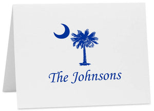 Palmetto Moon South Carolina Logo Personalized Note Cards with Envelopes (Available in Multiple Colors) (CC-10375 PER) Apple Chancery Font