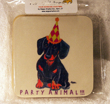 Fur Children Party Animal Coasters - Dachshund (Black/Tan) (PC040449)