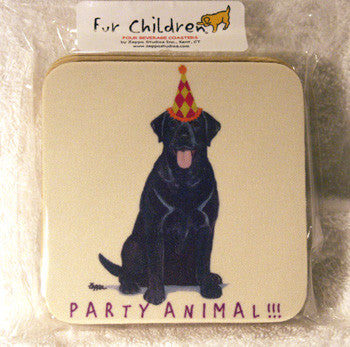 Fur Children Party Animal Coasters - Labrador Retriever (Black) (PC040485)