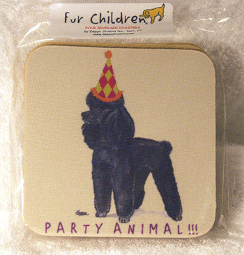 Fur Children Party Animal Coasters - Poodle (Black) (PC0404108)