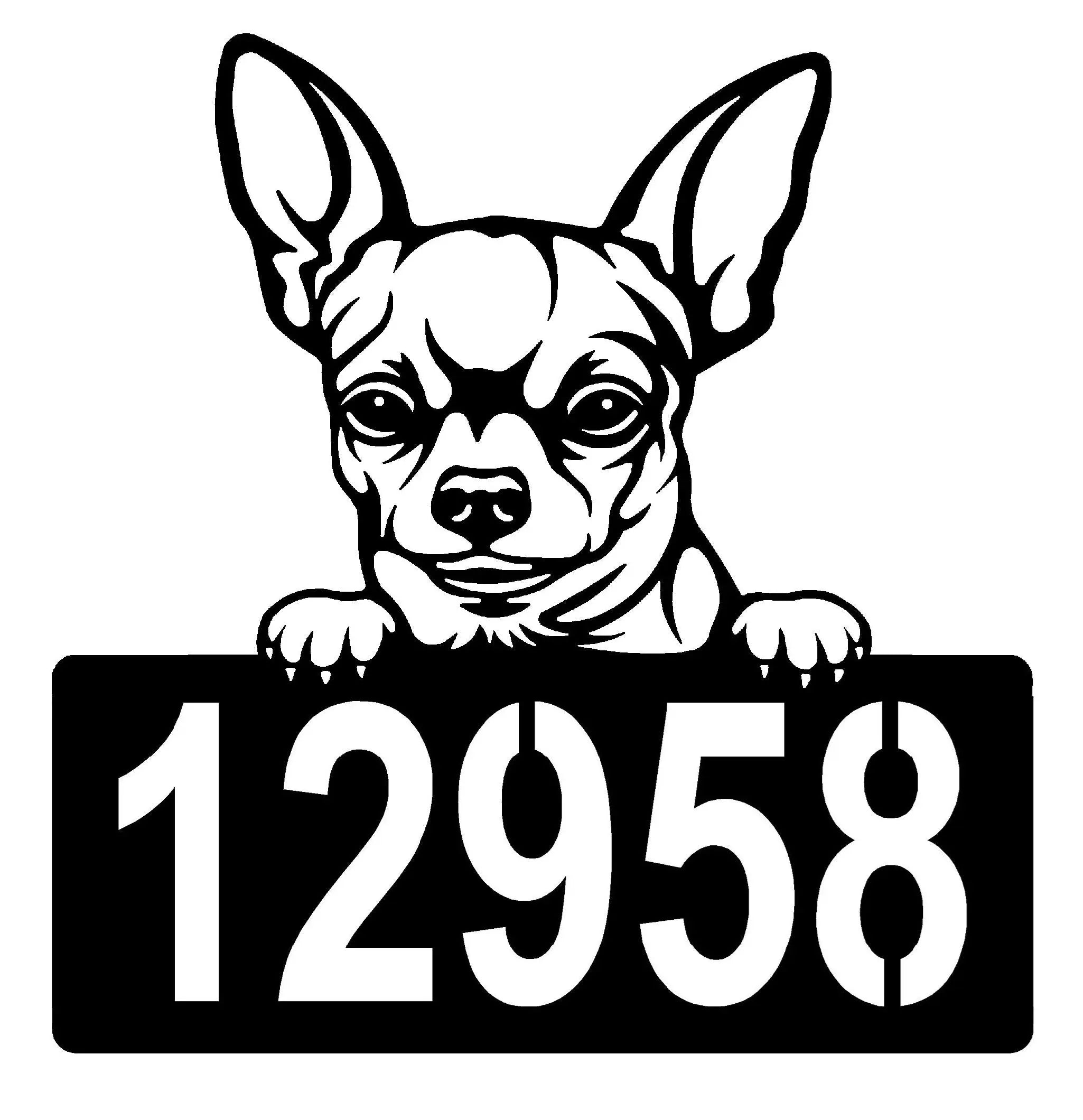 Chihuahua #2 Address Sign - Detailed Dog Design with Custom House Numbers