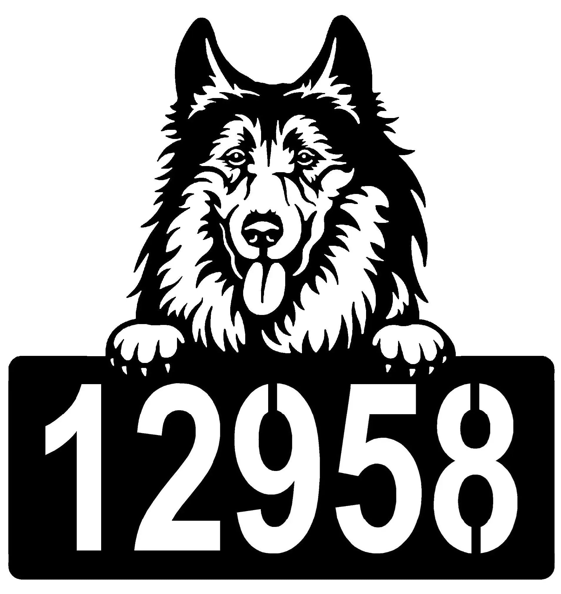 Collie Address Sign - Detailed Dog Design with Custom House Numbers