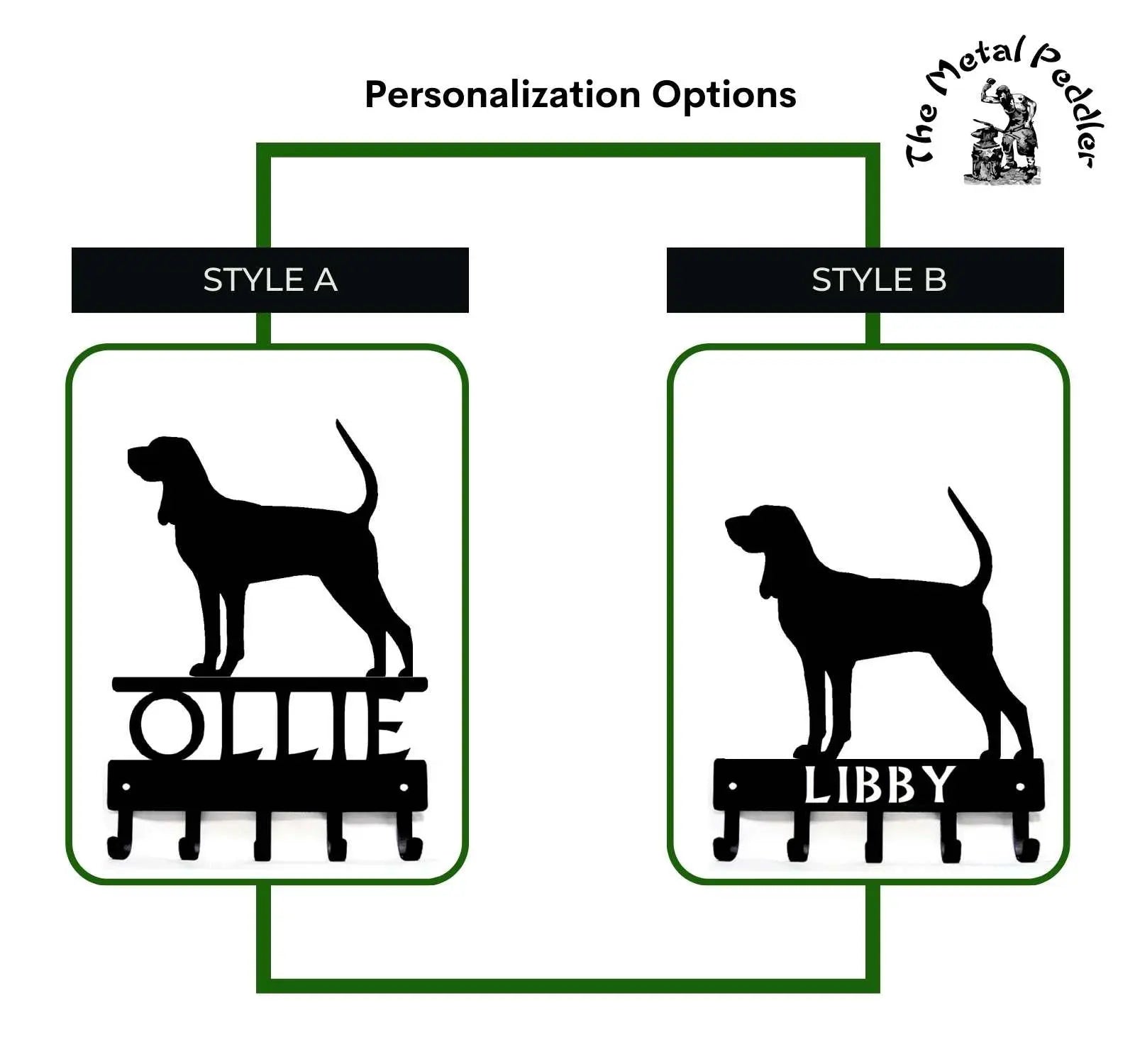 Coonhound Personalized Key and Leash Hanger -  5 Hooks