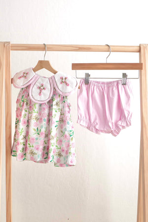 Pink easter cross emrboidery floral girl set