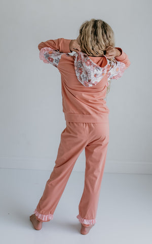 Desert Tan Retro Flower Hooded Set