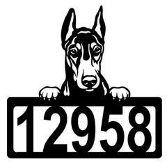 Doberman #1 Address Sign - Detailed Dog Design with Custom House Numbers