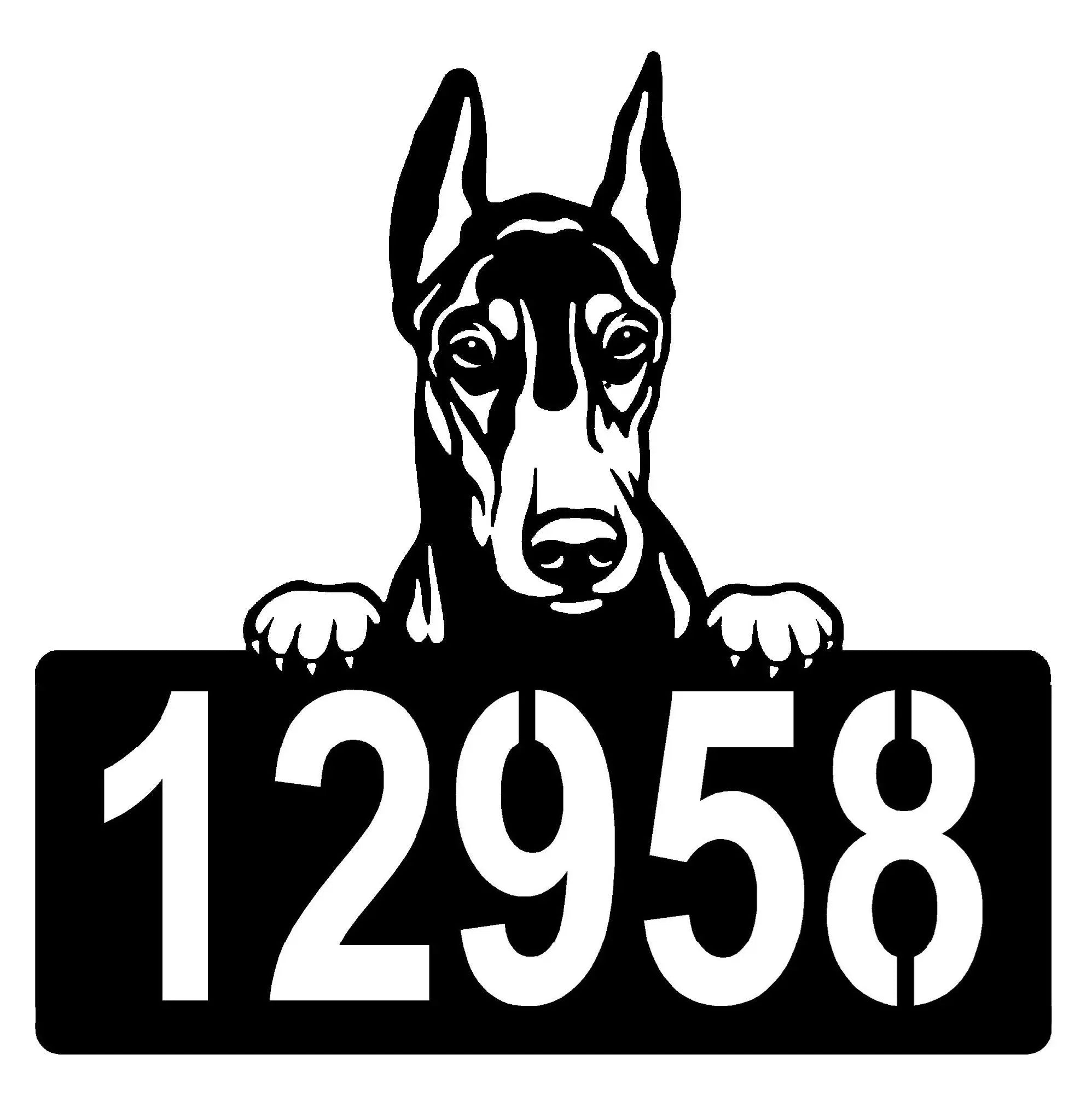Doberman #1 Address Sign - Detailed Dog Design with Custom House Numbers