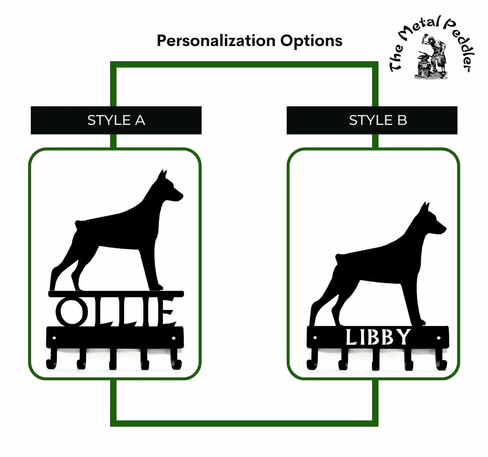 Doberman Pinscher Personalized Key Holder and Leash Hanger -  5 Hooks