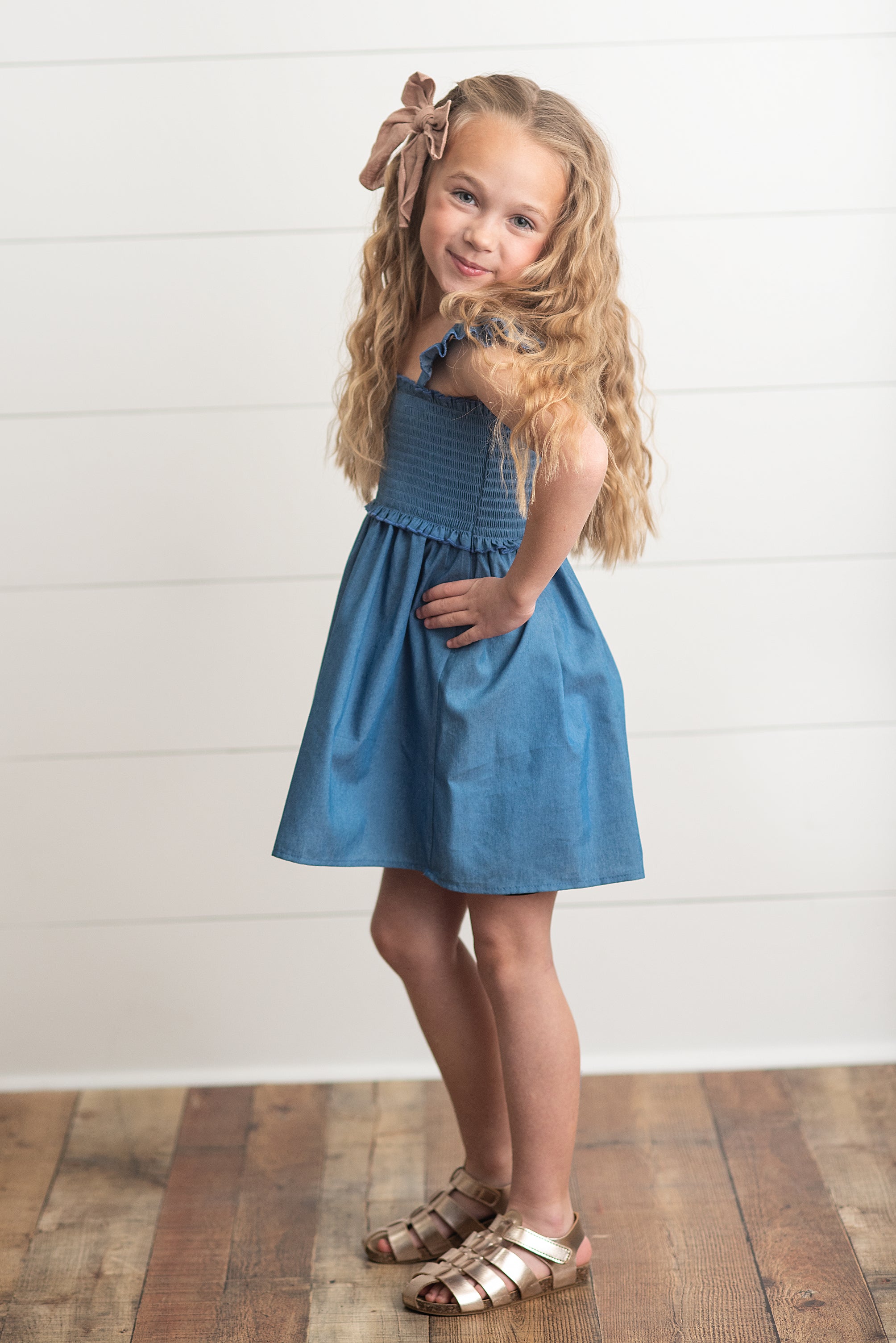 Blue Shirred Dress