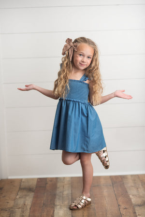 Blue Shirred Dress
