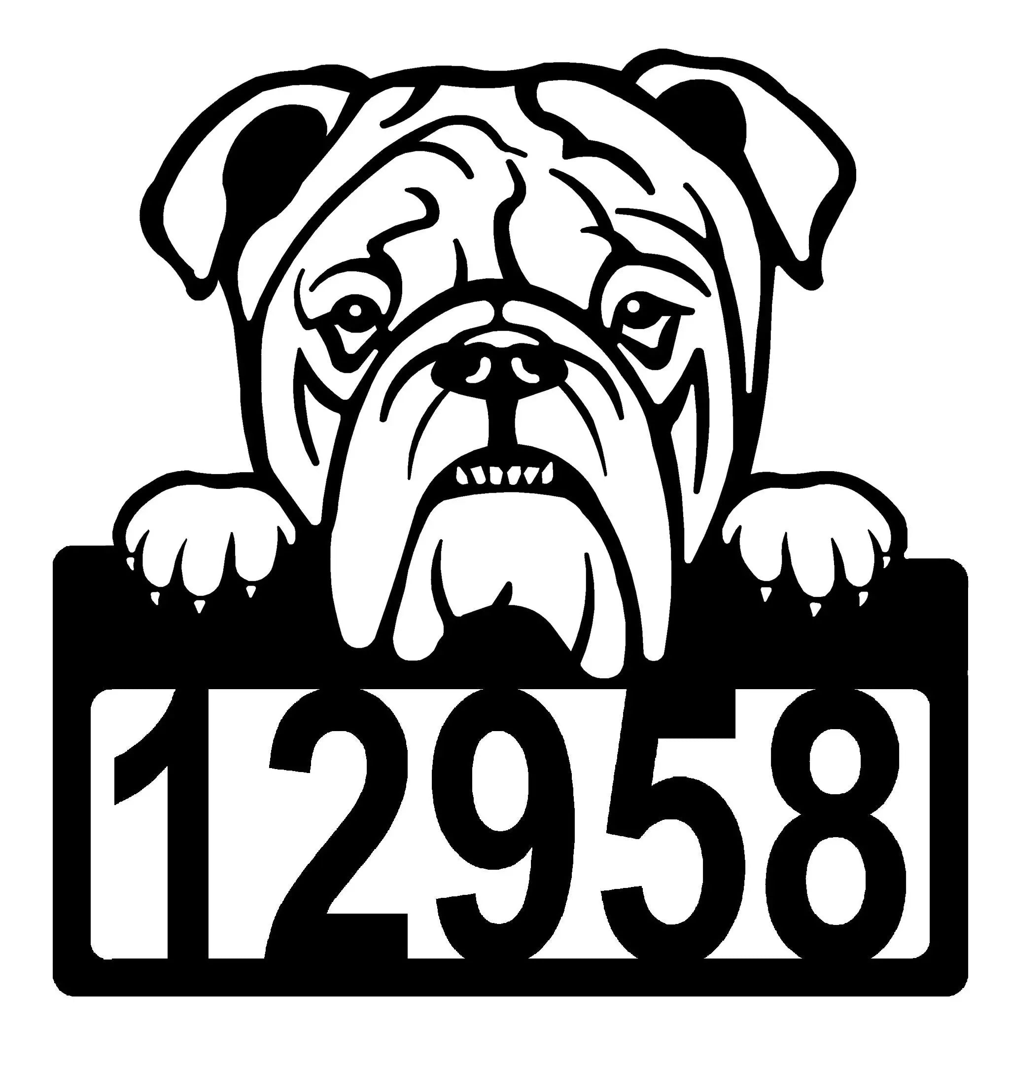 English Bulldog Address Sign - Detailed Dog Design with Custom House Numbers