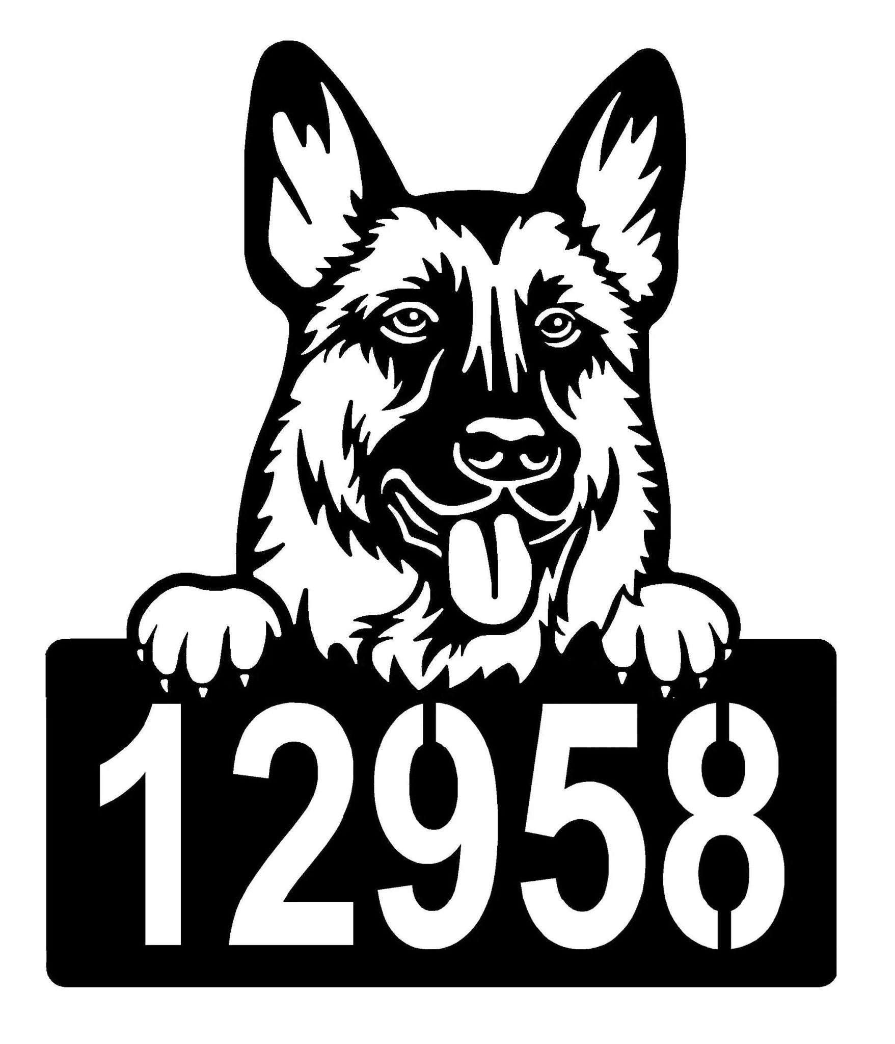 German Shepherd Address Sign - Detailed Dog Design with Custom House Numbers