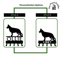 German Shepherd Personalized Key Hanger and Leash Holder -  5 Hooks