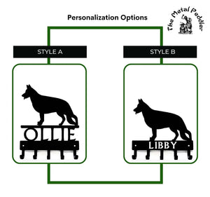 German Shepherd Personalized Key Hanger and Leash Holder -  5 Hooks