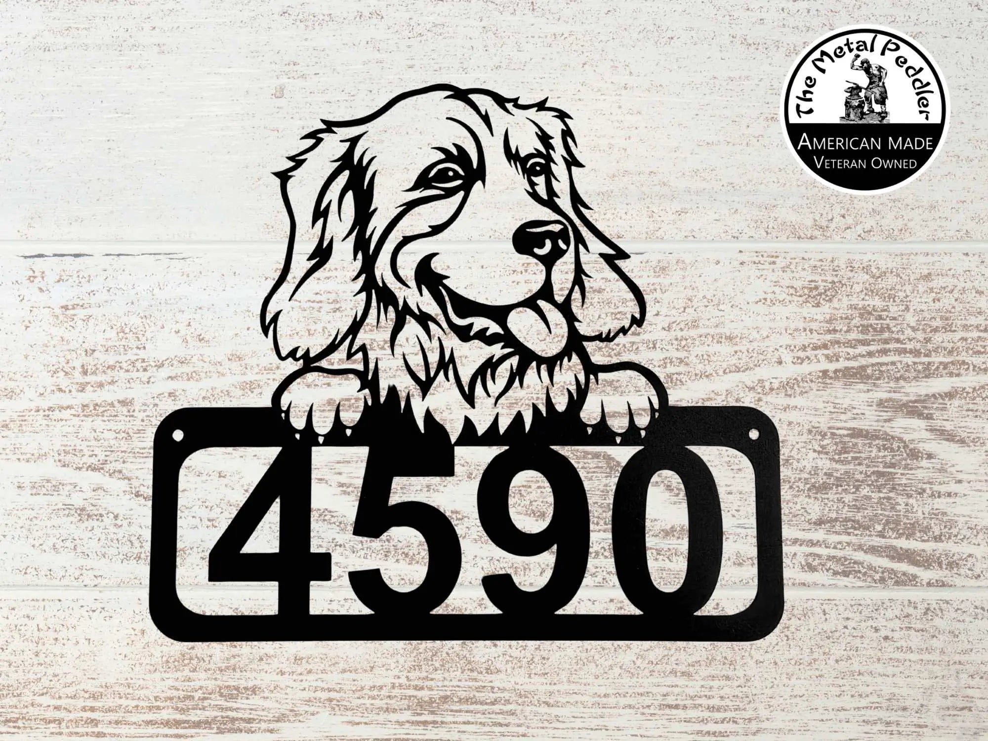 Golden Retriever #1 Address Sign - Detailed Dog Design with Custom House Numbers