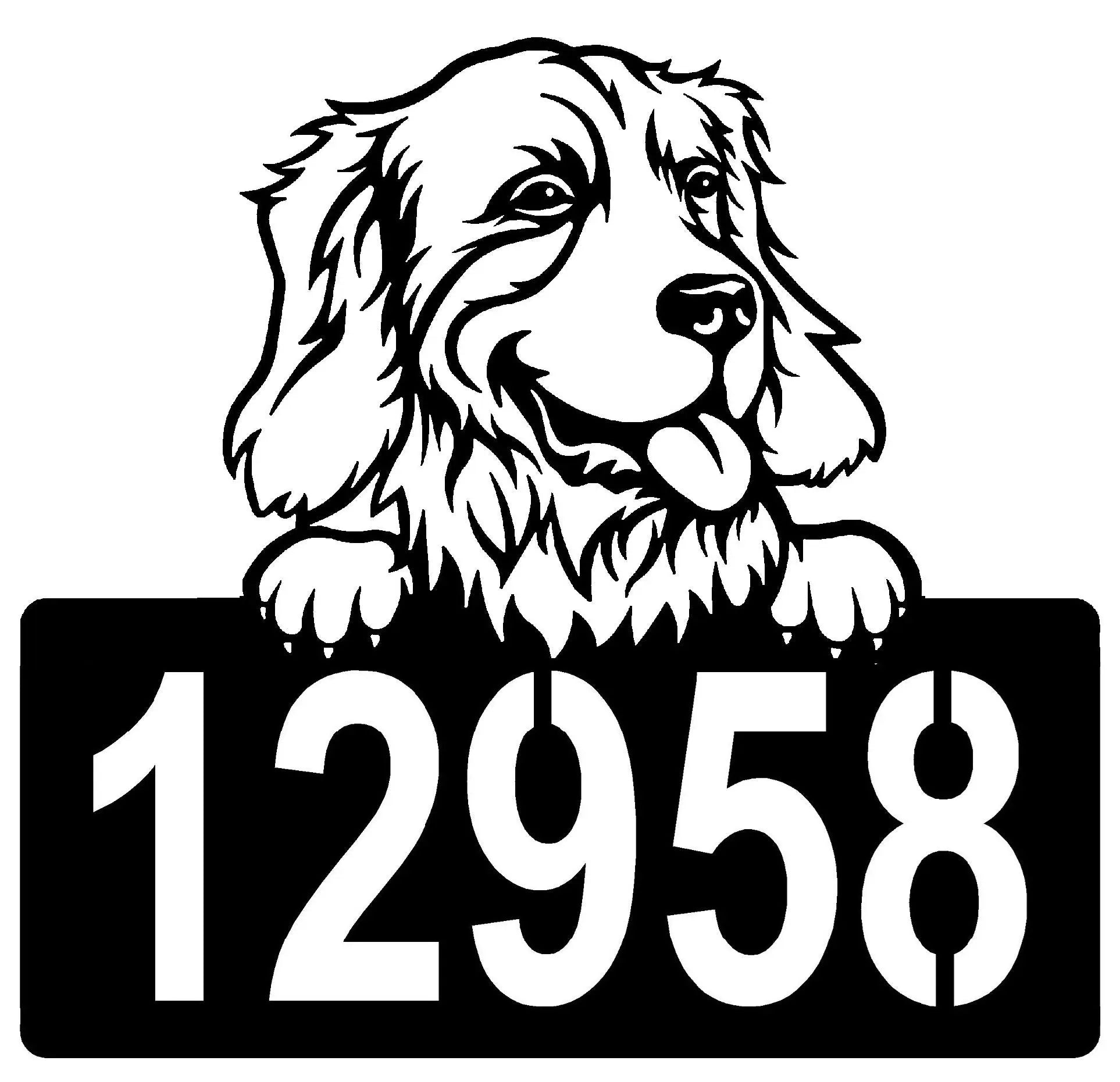 Golden Retriever #1 Address Sign - Detailed Dog Design with Custom House Numbers