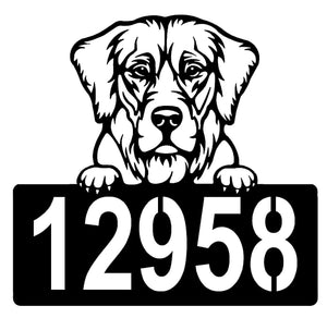 Golden Retriever #2 Address Sign - Detailed Dog Design with Custom House Numbers