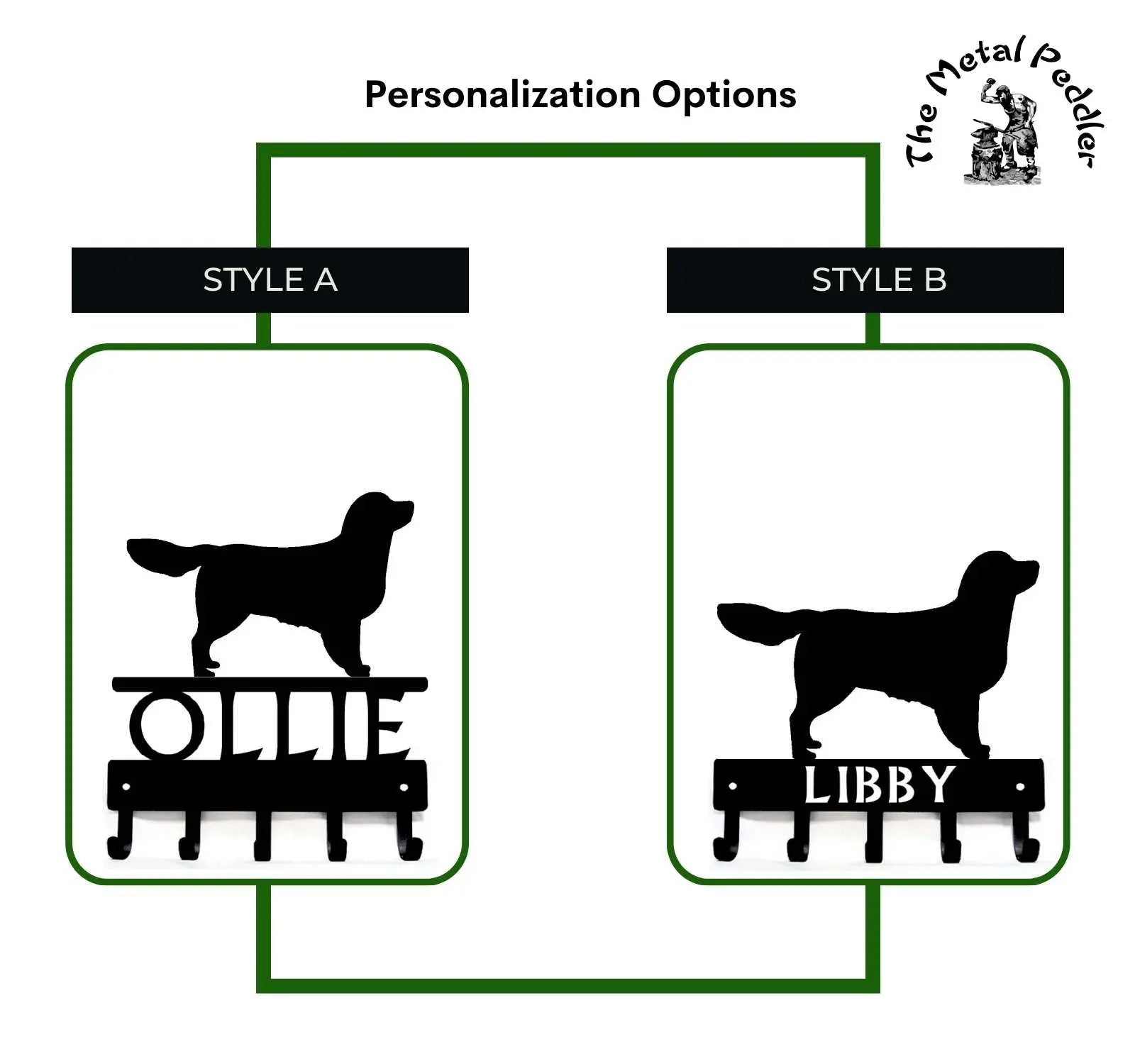 Golden Retriever Personalized Key and Leash Holder -  5 Hooks