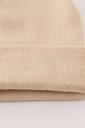 Beige ribbed basic knit beanie hat