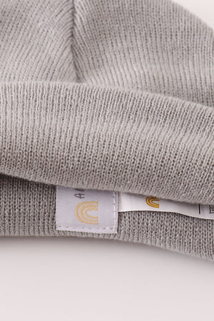 Grey ribbed basic knit beanie hat