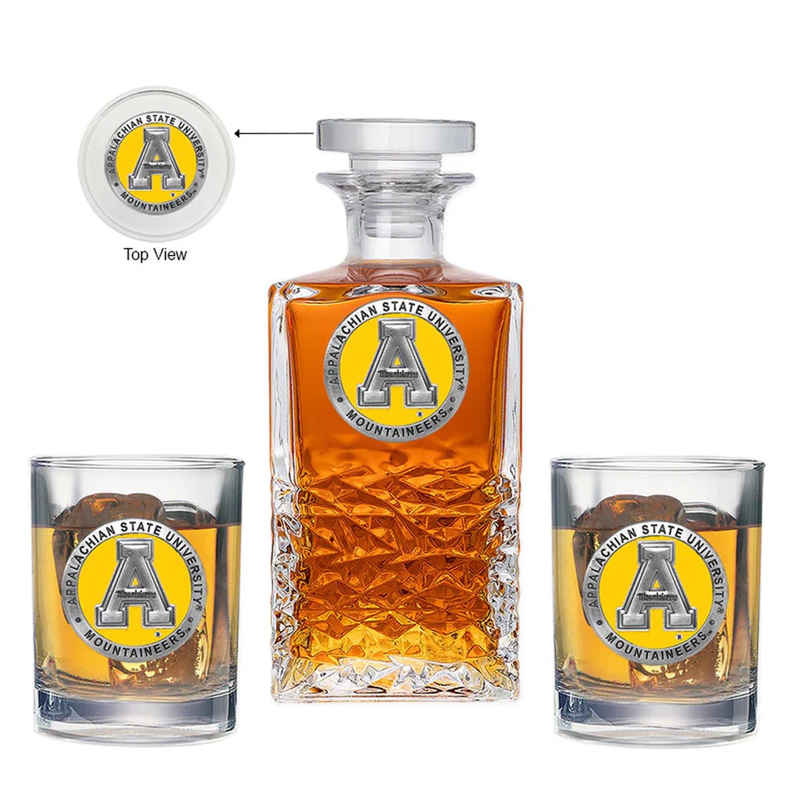 Appalachian State University Heritage Decanter with two Glasses