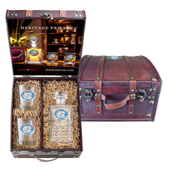 University of North Carolina Heritage Decanter and 2 Glasses with Chest Box