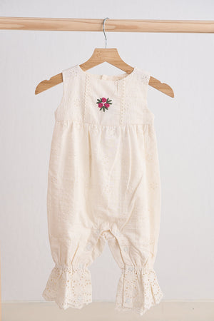 White hand embroidery floral lace jumpsuit