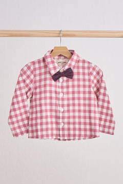 Pink gingham boy flannel button down shirt