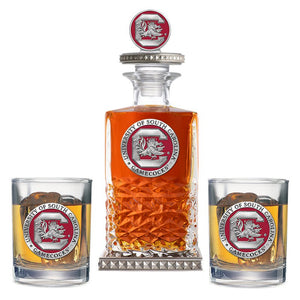 University of South Carolina Heritage Decanter w/ 3D Top-Diamond Accents & 2 Glasses