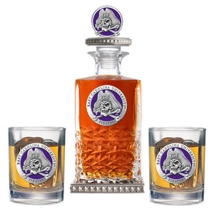 East Carolina University Heritage Decanter w/ 3D Top-Diamond Accents & 2 Glasses
