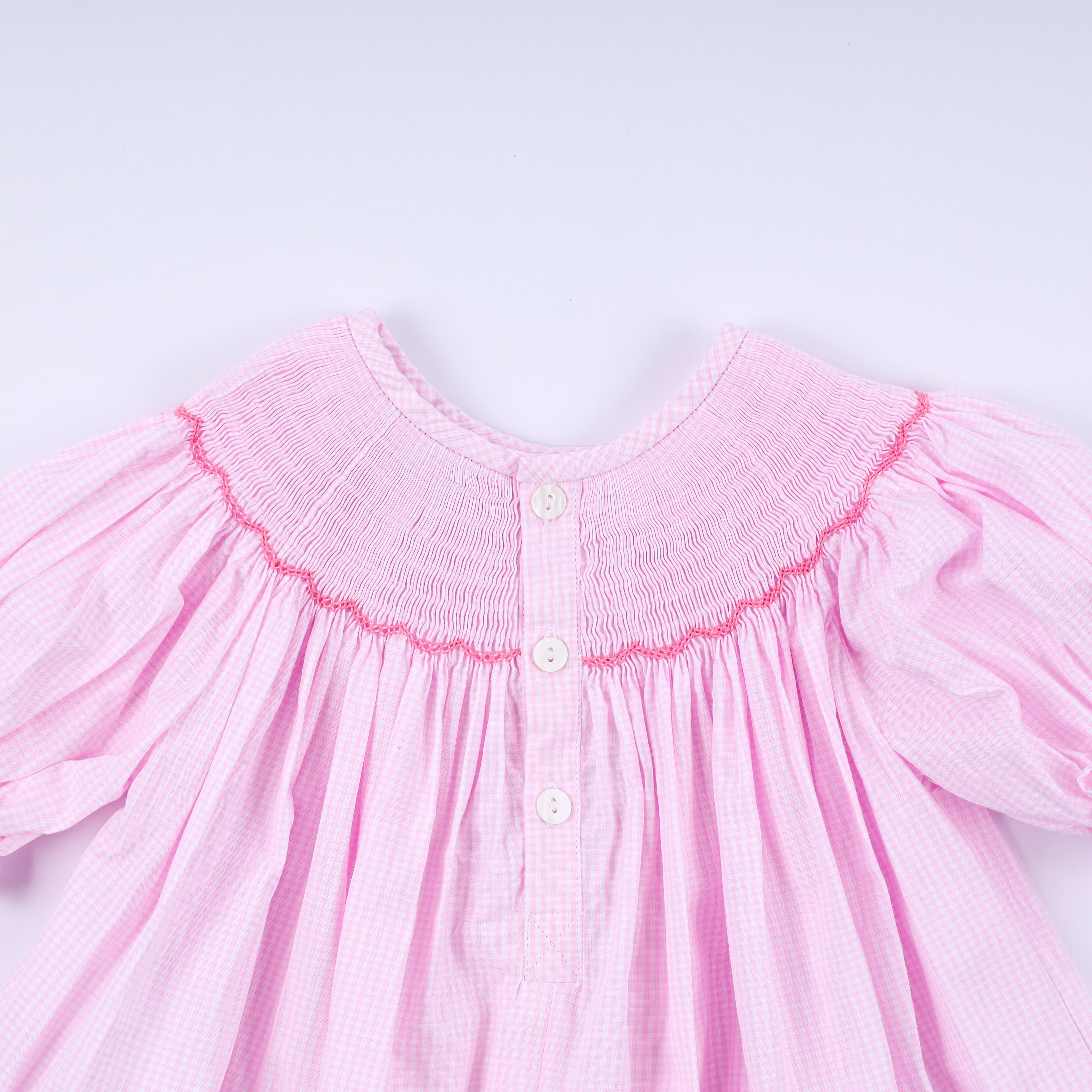 Pink christmas tree hand smocked ruffle pants set