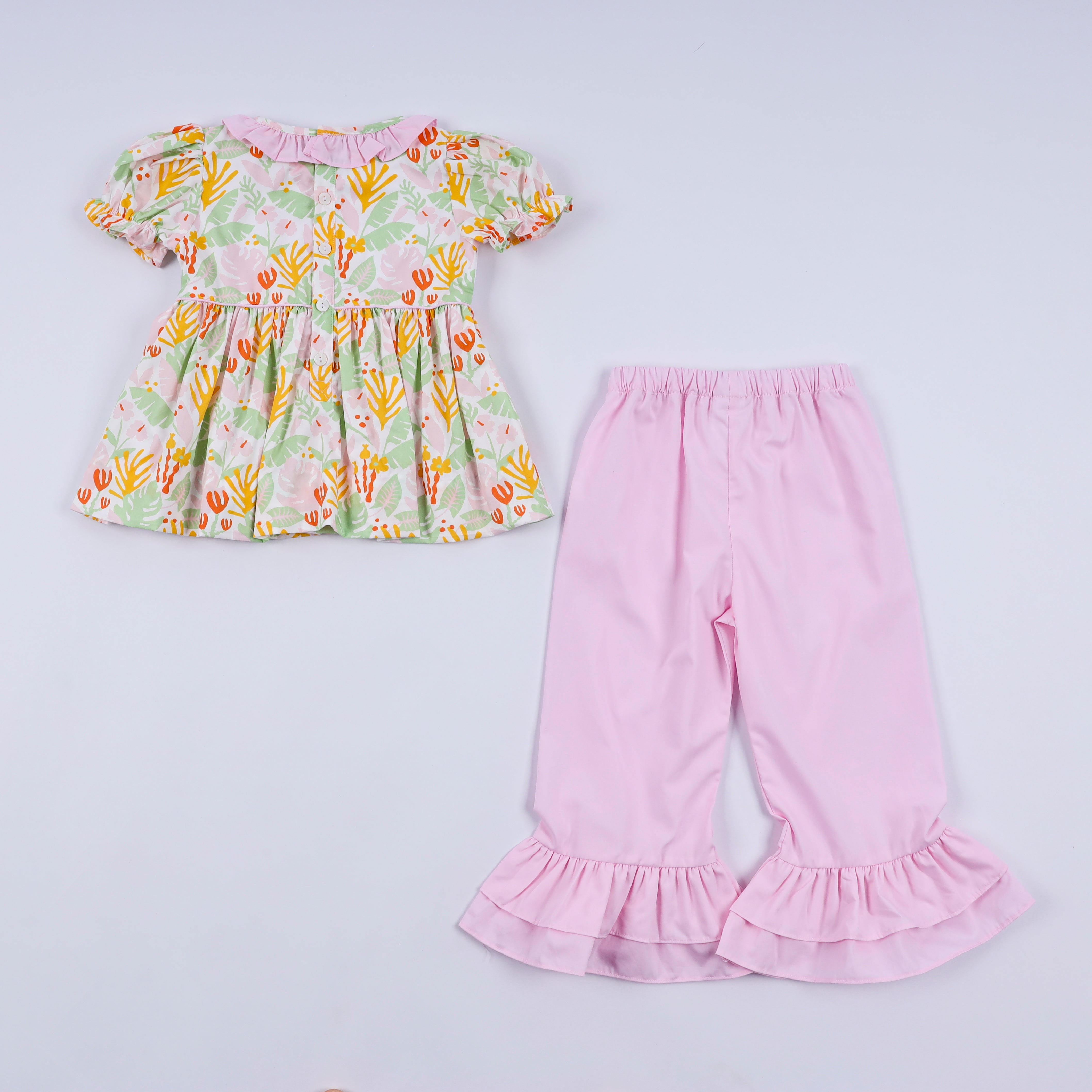 Sweet island character hand smocked ruffle pants set