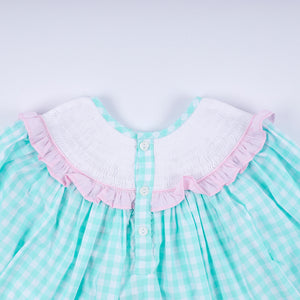 Mint christmas nutcracker hand smocked gingham ruffle pants set