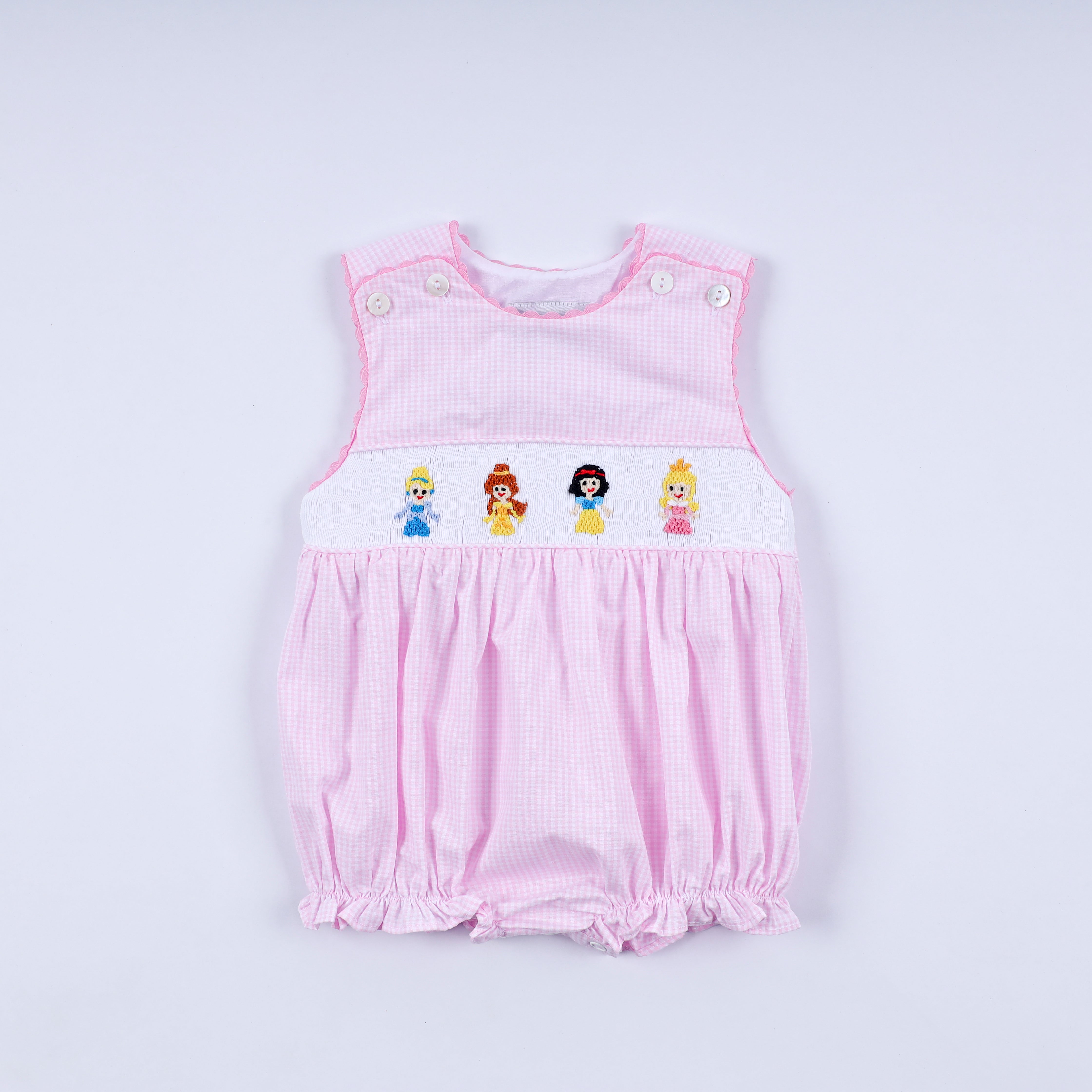 Pink princess hand smocked plaid bubble